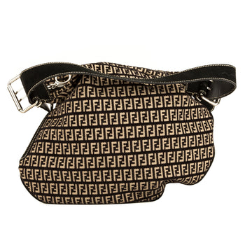 Fendi Black Leather Zucca Saddle Bag