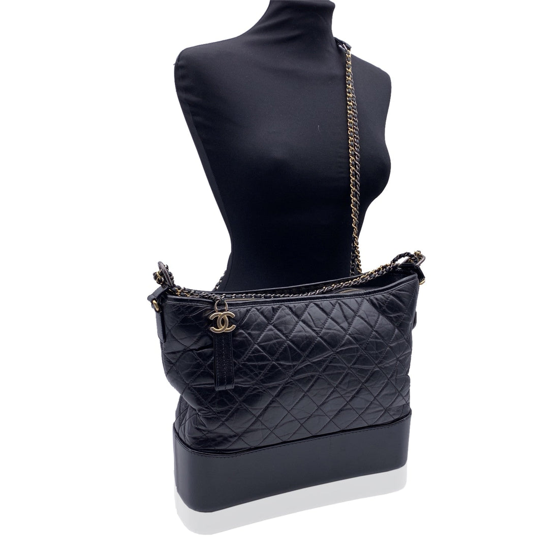 Top Quality Chanel Black Quilted Leather Gabrielle Large Hobo Shoulder Bag