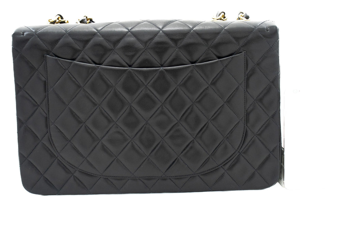 CHANEL Classic Large 13" Flap Chain Shoulder Bag Black Lambskin j82