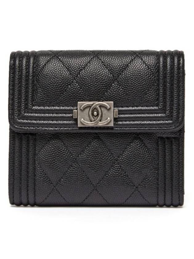 Boy  Small Flap Wallet Caviar Leather & Ruthenium Black Chanel