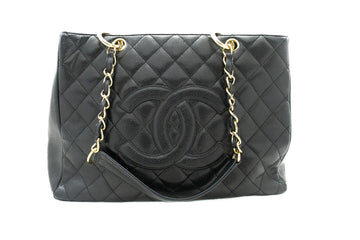 CHANEL Caviar GST 13" Grand Shopping Tote Chain Shoulder Bag Black j25