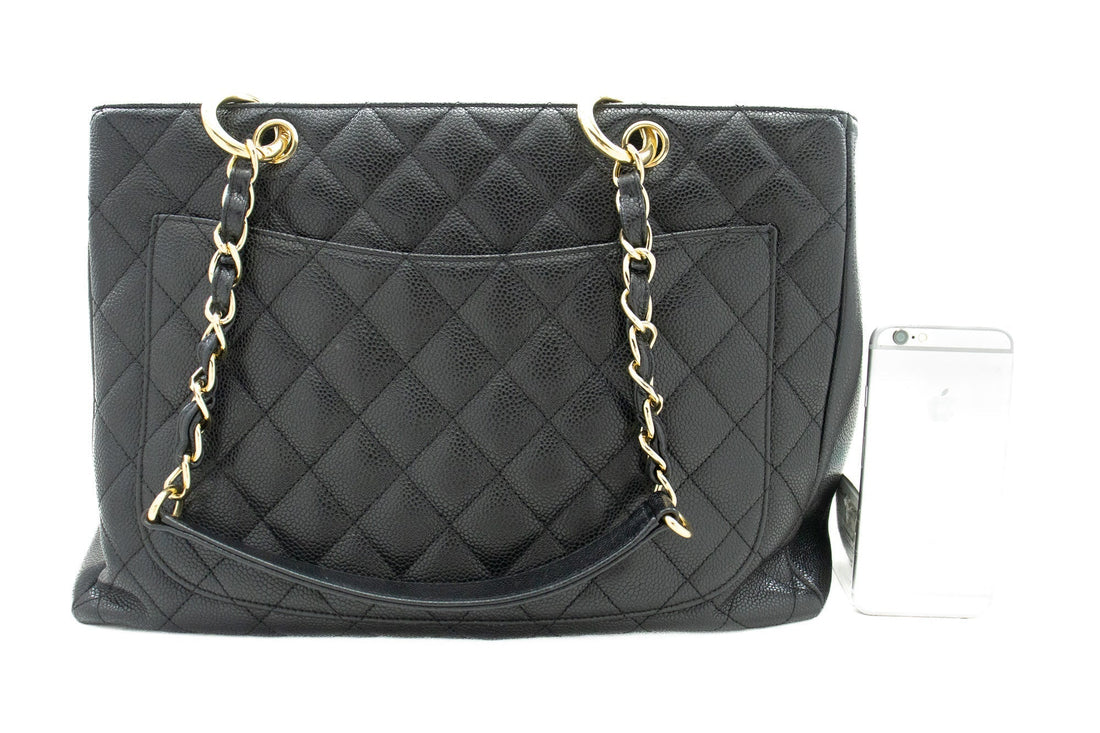 CHANEL Caviar GST 13" Grand Shopping Tote Chain Shoulder Bag Black j25