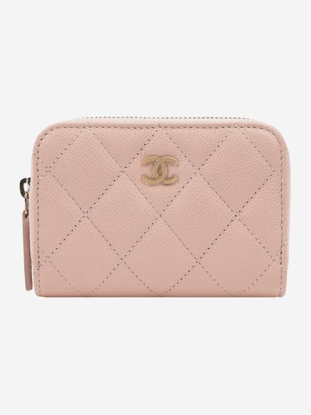 Classic Grained Shiny Calfskin Zipped Coin Wallet Pink Chanel
