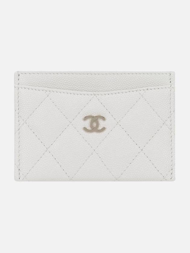 Gold CC Logo Leather Card Wallet White Chanel