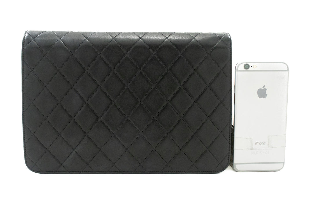 CHANEL Chain Shoulder Bag Clutch Black Quilted Flap Lambskin Purse k13