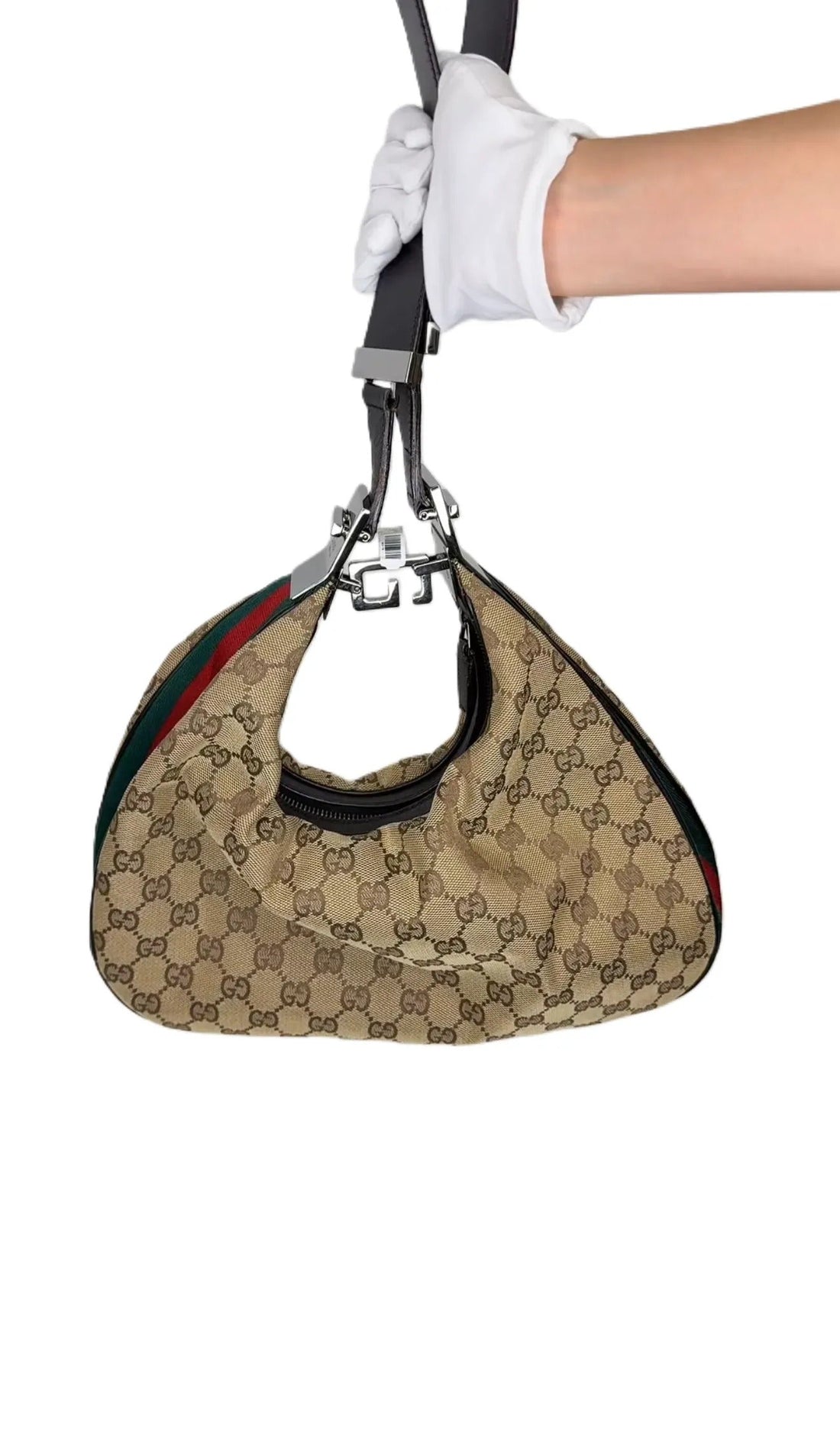 Gucci Gucci Beige GG Canvas 2 Way Convertible Hobo Bag B23-78