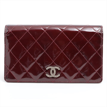 New 1:1 Rep Top Quality Chanel Coco Patent Leather Wallet Bordeaux Silver  18th