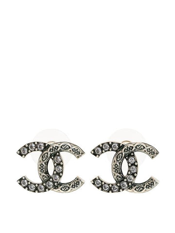 CC Logo  Crystal Earrings Silver Chanel