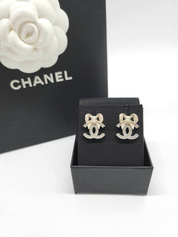 CC logo ribbon earrings cubic gold silver ABE450 Chanel