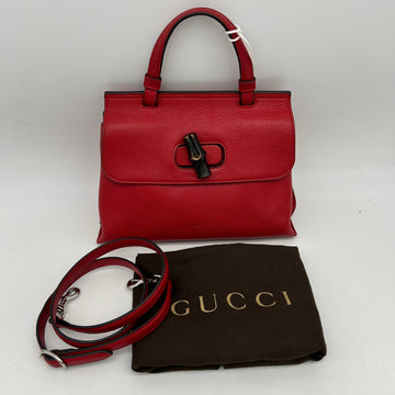 Gucci Hibiscus Red Calfskin Bamboo Top Handle Bag Small
