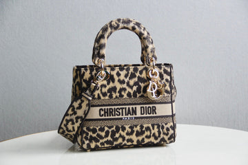 DIR 44532 Lady D-Lite Handbag shoulder bag cross body bags mini 17cm 24cm Leopard Print light yellow