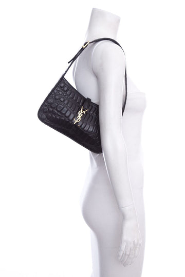 Saint Laurent Black Crocodile Embossed Leather Cassandre Handbag