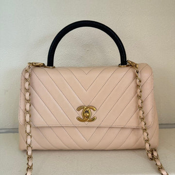 Top Quality Chanel Caviar Lizard Chevron Quilted Mini Coco Handle Flap Ivory B19-2