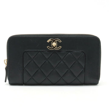 Top Quality Chanel Mademoiselle Mattress Cocomark Roundfather Long Wallet Black Black Gold  A80969
