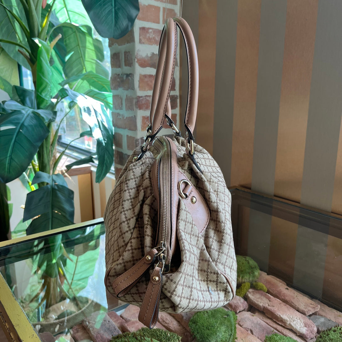 GUCCI Diamante Sukey Medium Beige/Pink Canvas Two Way Bag