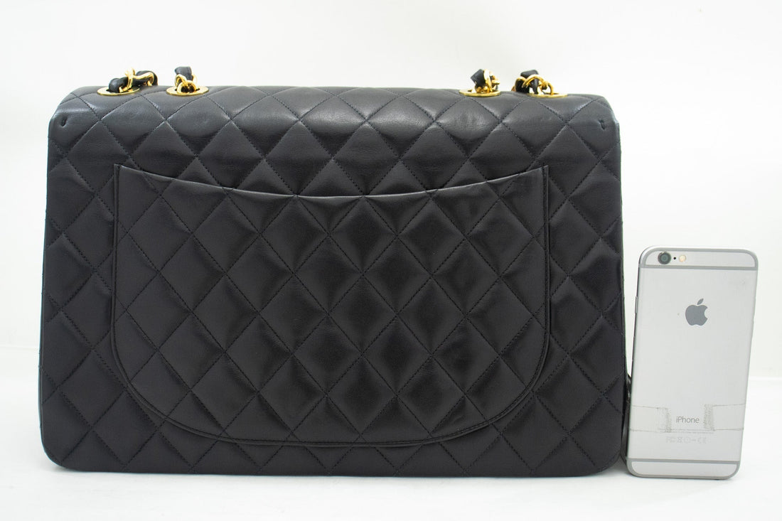 CHANEL Classic Large 13" Flap Chain Shoulder Bag Black Lambskin j63