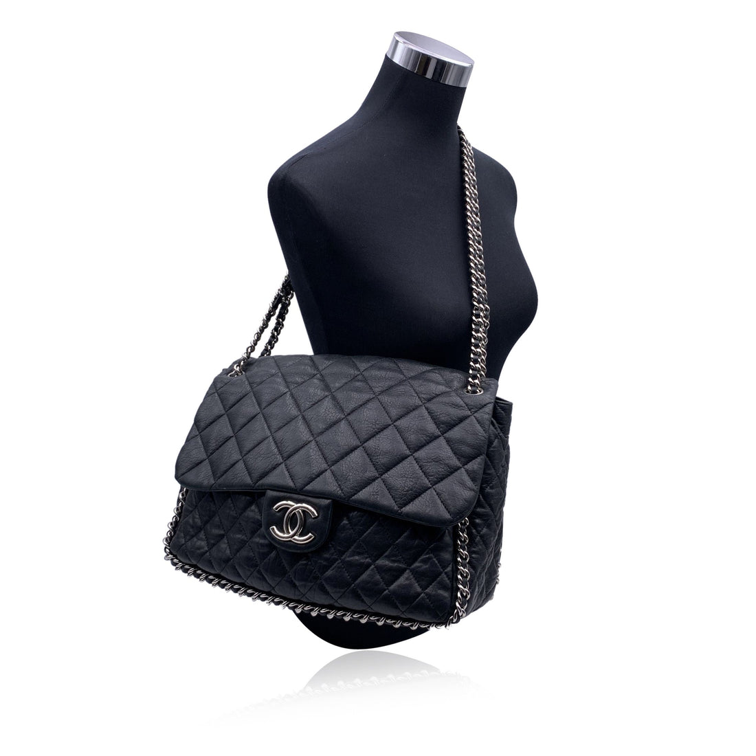 Top Quality Chanel Black Quilted Lambskin Chain Around Maxi Shoulder Bag