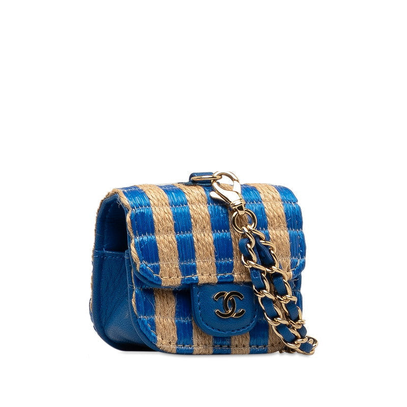 New 1:1 Rep Top Quality Chanel Coco Yale pods pro case blue beige raffia leather ladies CHANEL