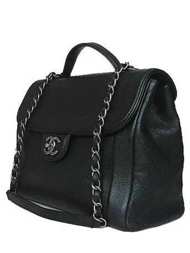 silver black leather quilting satchel 2WAY Chanel