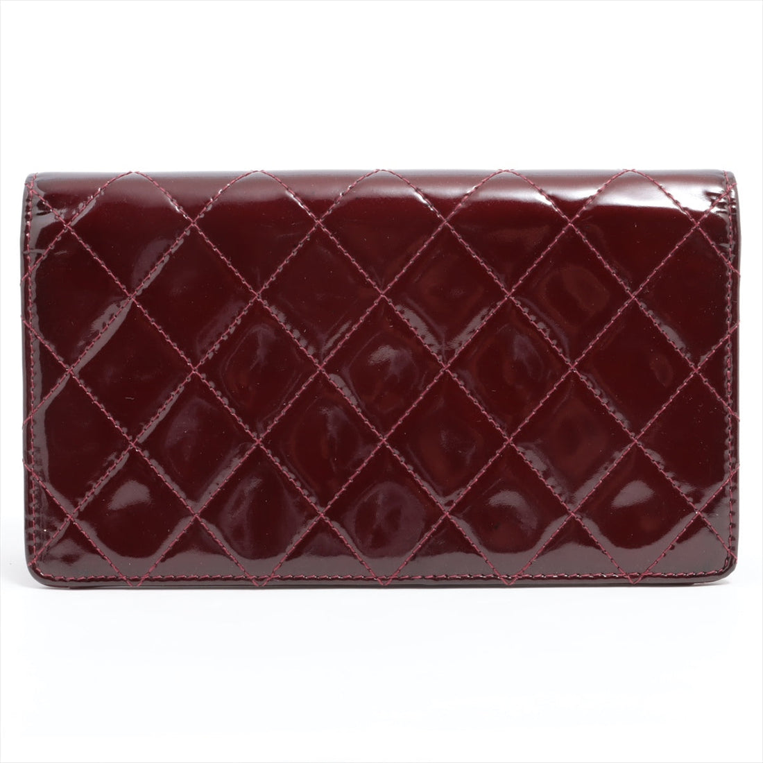New 1:1 Rep Top Quality Chanel Coco Patent Leather Wallet Bordeaux Silver  18th