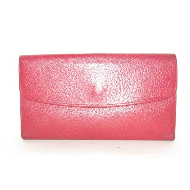 Gucci Dark Red Leather With Gold Belt Buckle Clasp  Accent Wallet