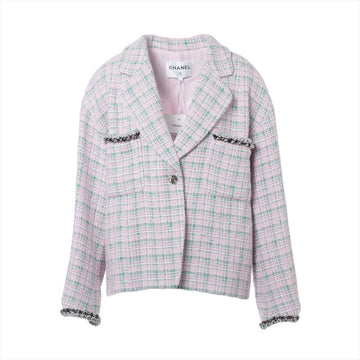 New 1:1 Rep Top Quality Chanel Coconut Button 21S CottonPolyester Jacket 44  Pink×Green P70531 Twid Chaintree