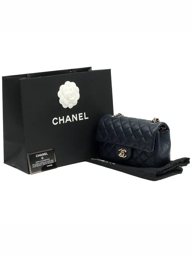 Dark Navy Lambskin CC Logo Champagne Gold Chain Classic New Mini Flap Shoulder Bag Chanel