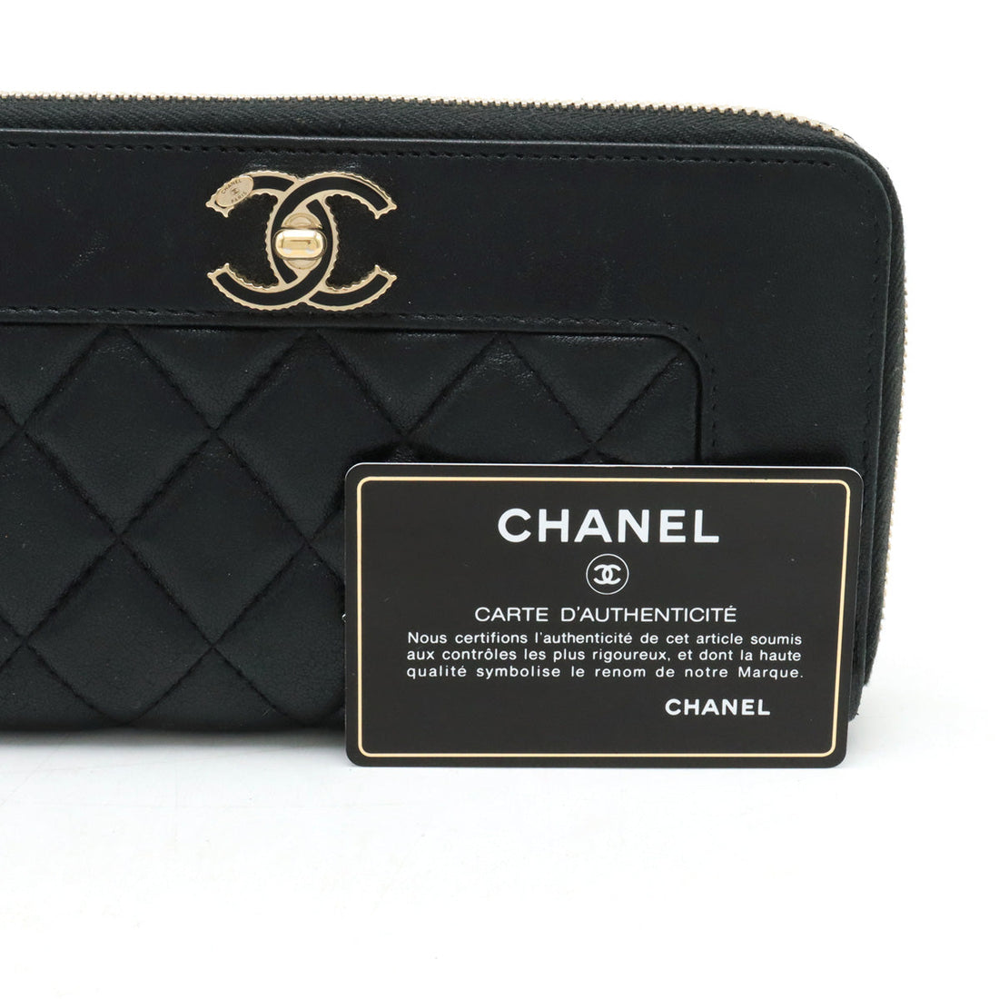 Top Quality Chanel Mademoiselle Mattress Cocomark Roundfather Long Wallet Black Black Gold  A80969