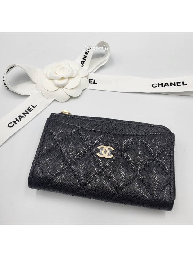 CC Logo Gold Hardware Caviar Zipper Card Wallet Black Chanel