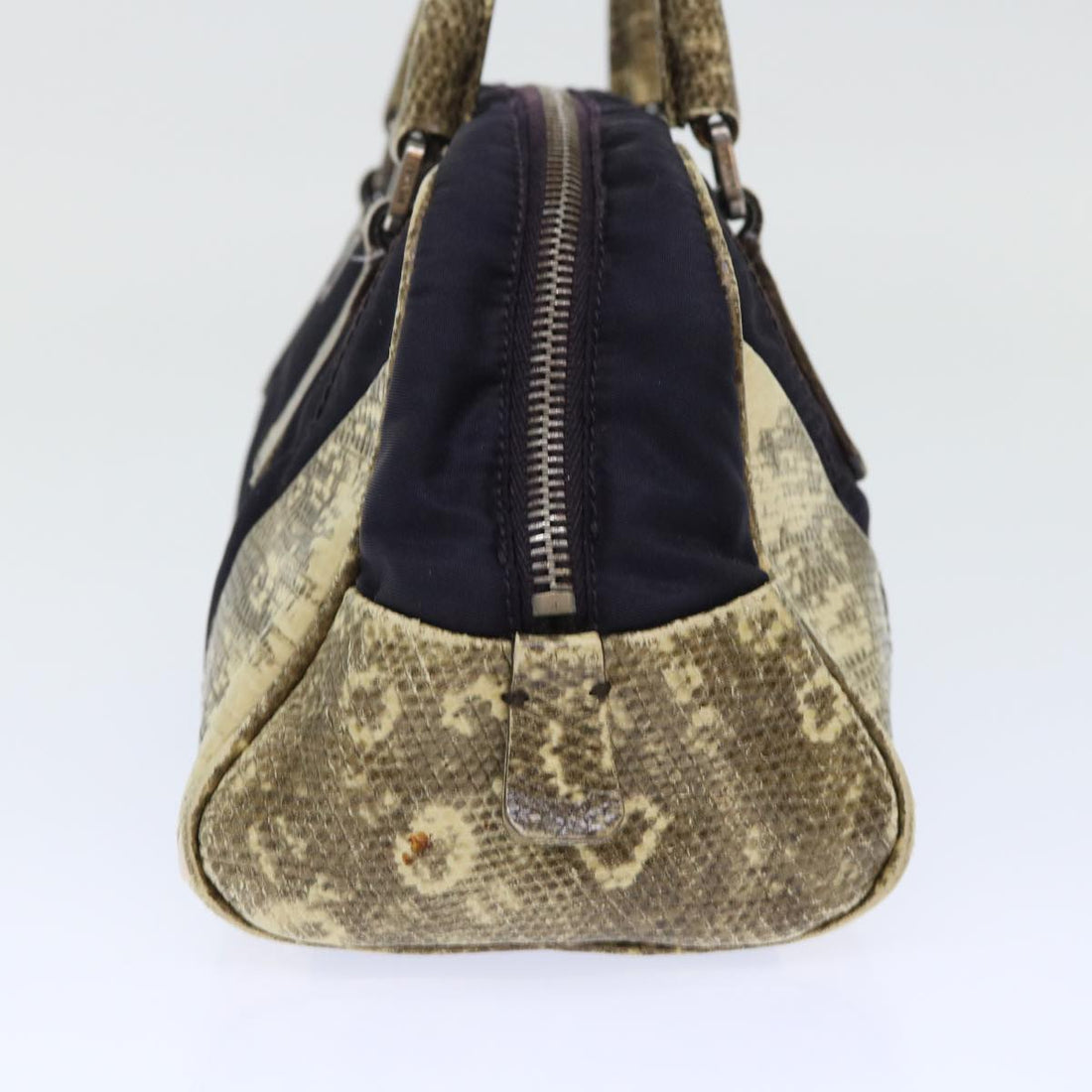 PRADA Hand Bag Nylon Leather Purple Beige Auth 50388