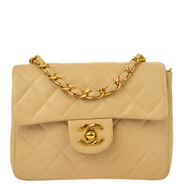 New 1:1 Rep Top Quality Chanel * Beige Lambskin Mini Classic Square Flap Shoulder Bag 17