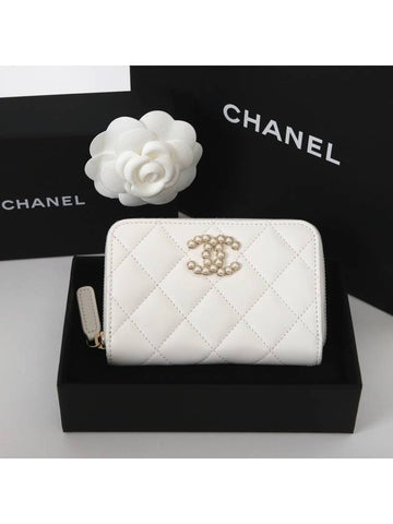 Pearl zipper card wallet white gold AP3811 Chanel