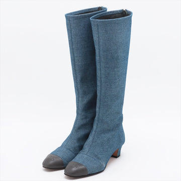 New 1:1 Rep Top Quality Chanel Coco Denim x Leather Long Boots 36C  Navy Fingerprint Part Yablet