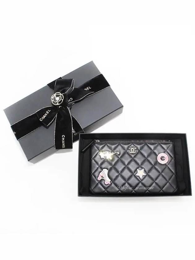 Matelasse Flat Leather Clutch Bag Black Chanel