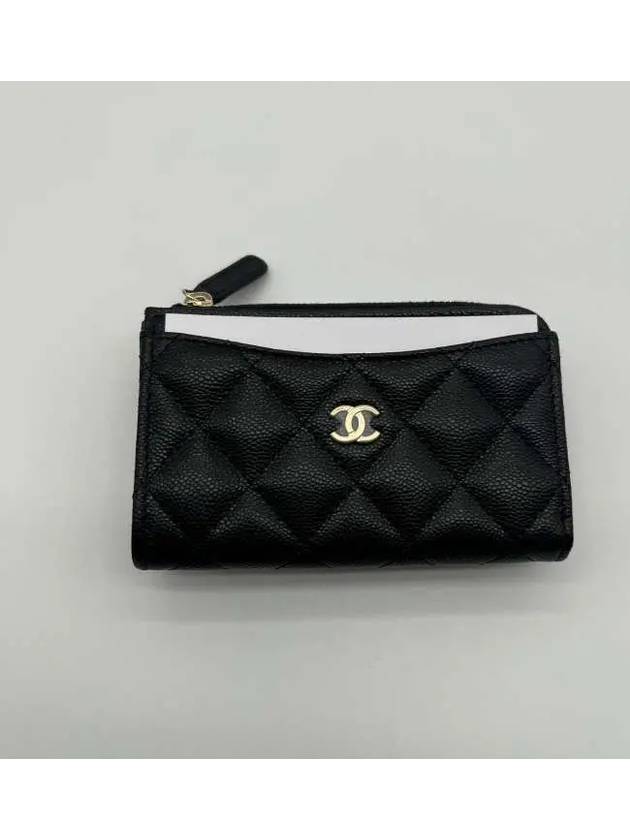 CC Logo Gold Hardware Caviar Zipper Card Wallet Black Chanel