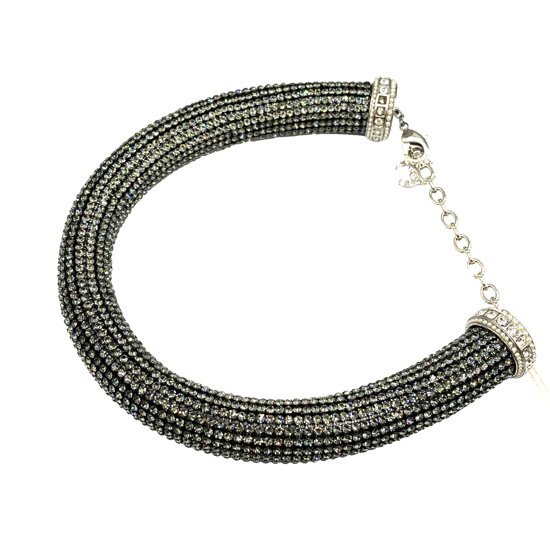Top Quality Chanel - 17K CC Rhinestone Crystal Choker Necklace - Black / Silver