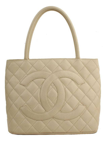 Cream Beige Caviar Antique Gold Plated CC Coin Tote Chanel