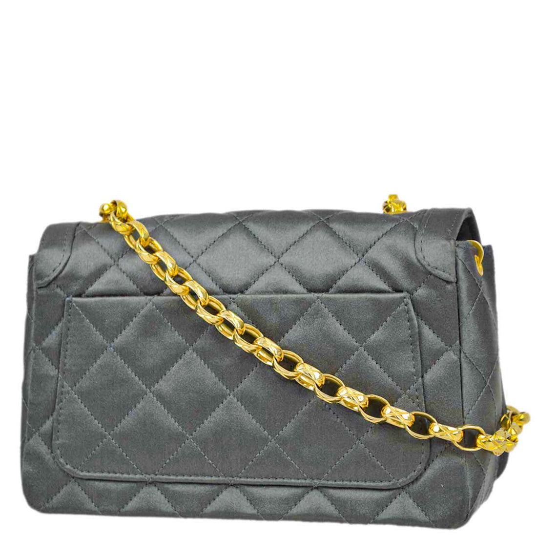 New 1:1 Rep Top Quality Chanel 1989-1991 Gray Satin Single Flap Shoulder Bag