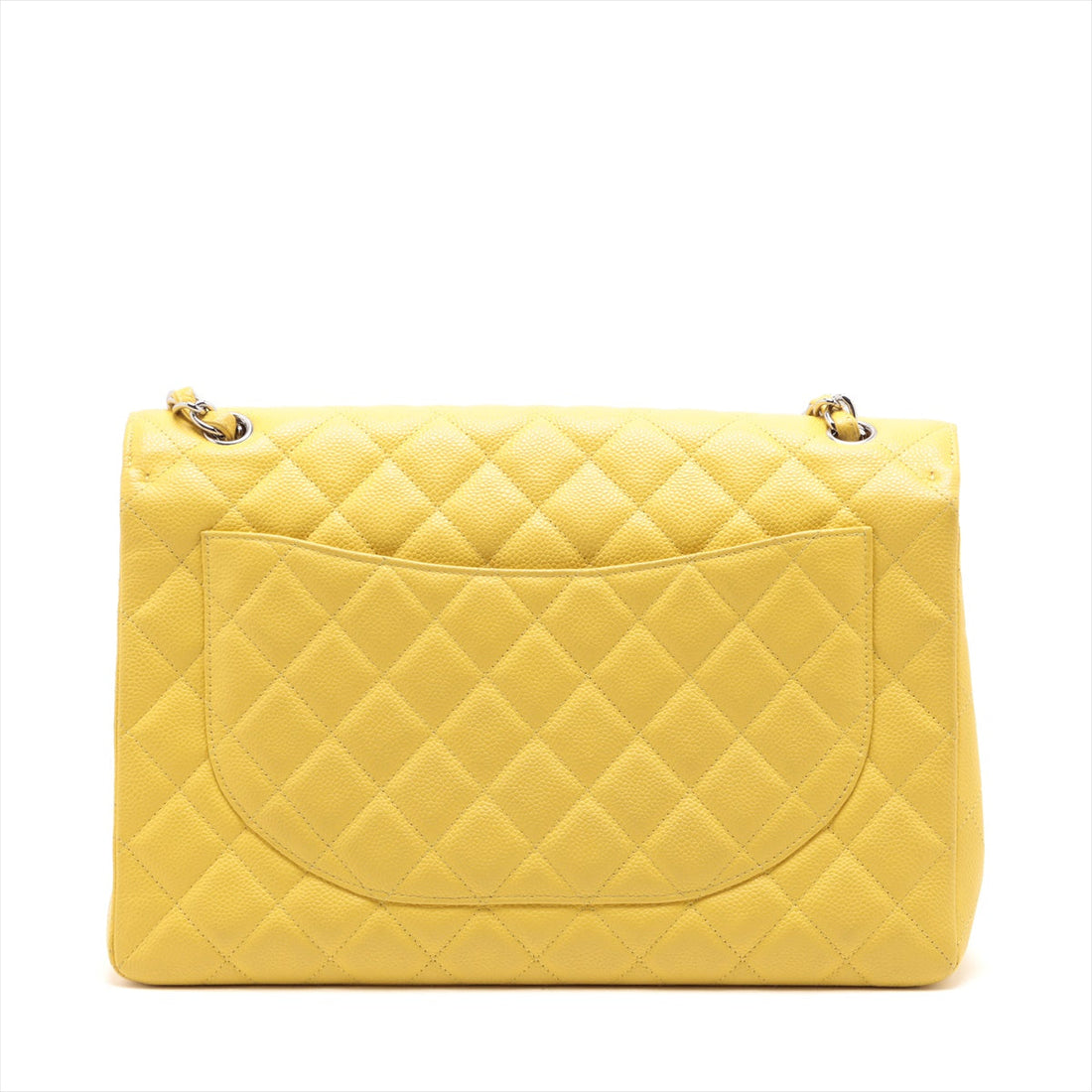 New 1:1 Rep Top Quality Chanel DECAMATRASSE 34 MAXI Caviar S Single Flap Double Chain Bag Yellow Silver  13th A58601