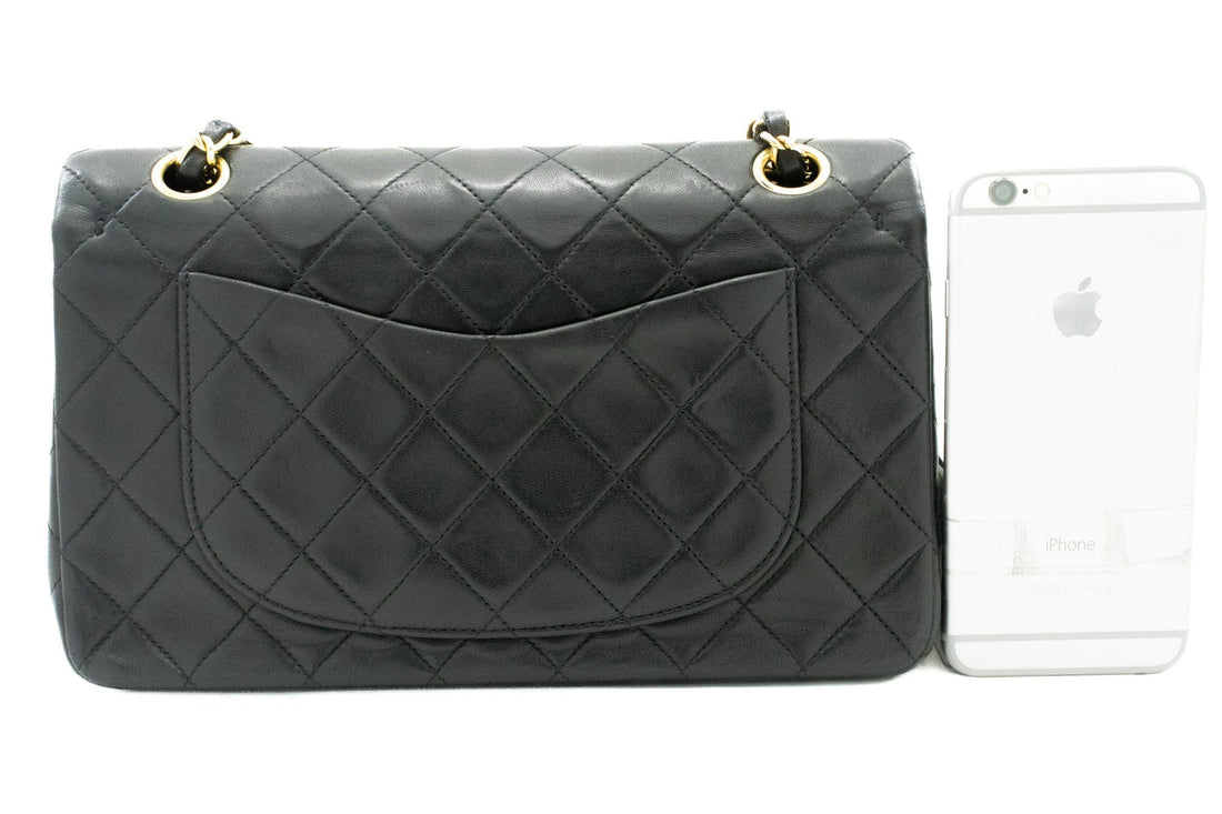 CHANEL Classic Double Flap 9" Chain Shoulder Bag Black Lambskin j57