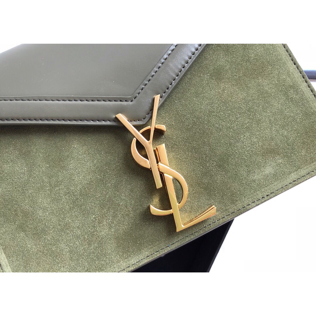 Yves Saint Laurent Cassandra Medium Chain Bag In Box And Velvet Green  8.6in/22cm