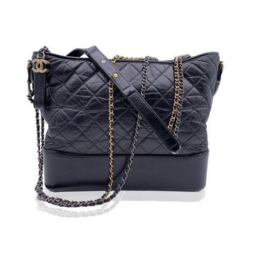 Top Quality Chanel Black Quilted Leather Gabrielle Large Hobo Shoulder Bag