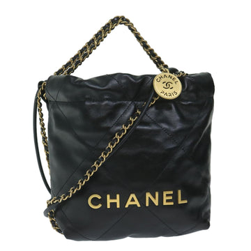 Top Quality Chanel  22 Chain Hand Bag Leather Black AS3980 CC Auth 59889S