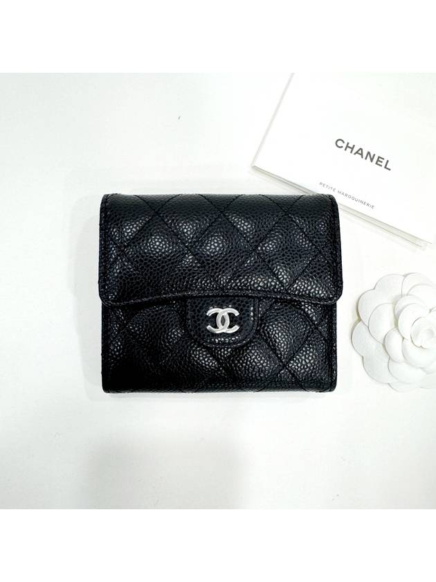 Small Classic Flap Wallet Grained Calfskin Silver Black Chanel