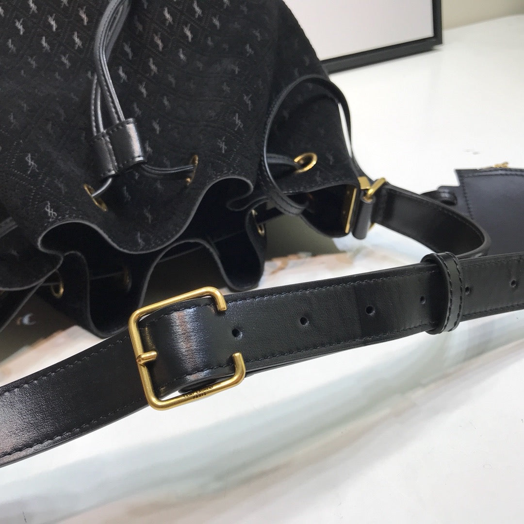 Yves Saint Laurent All-Over Monogram Bucket Bag Black