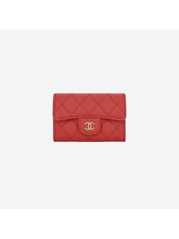 Classic Gold Logo Caviar Card Wallet Red Chanel