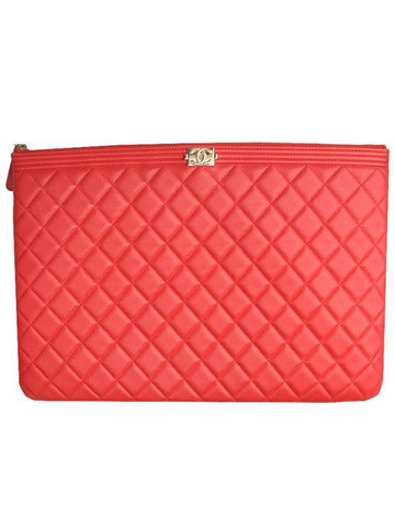 Boy Red Lambskin Quilted Gold Plated Large Clutch No 21 Chanel