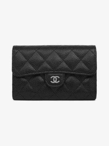 Classic medium wallet black caviar silver plate AP0232 Chanel