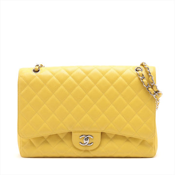 New 1:1 Rep Top Quality Chanel DECAMATRASSE 34 MAXI Caviar S Single Flap Double Chain Bag Yellow Silver  13th A58601