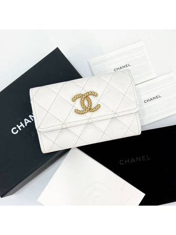 New logo flap snap card wallet caviar white AP3187 Chanel